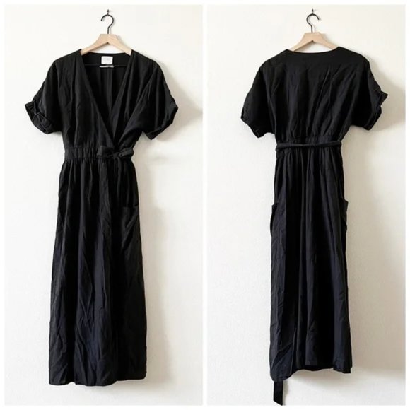 Urban Outfitters | Dresses | Urban Outfitters Uo Black Gabrielle Black Linen  Midi Wrap Dress Xs | Poshmark
